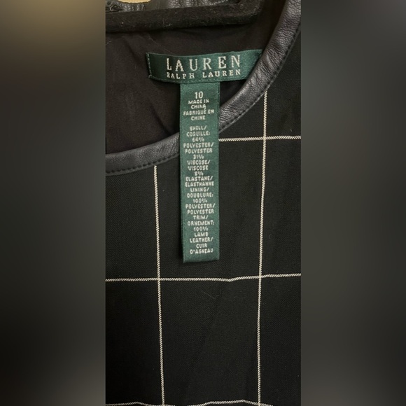 Lauren Ralph Lauren Black White Checkered Windowpane Lamb Leather Trim Dress 10 - Picture 3 of 3